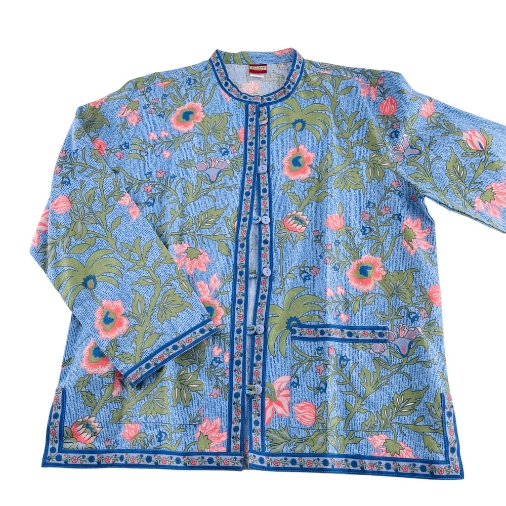 Tudor Court Women's Floral Jacket‎ size large Blue/Green/Pink 100% Cotton